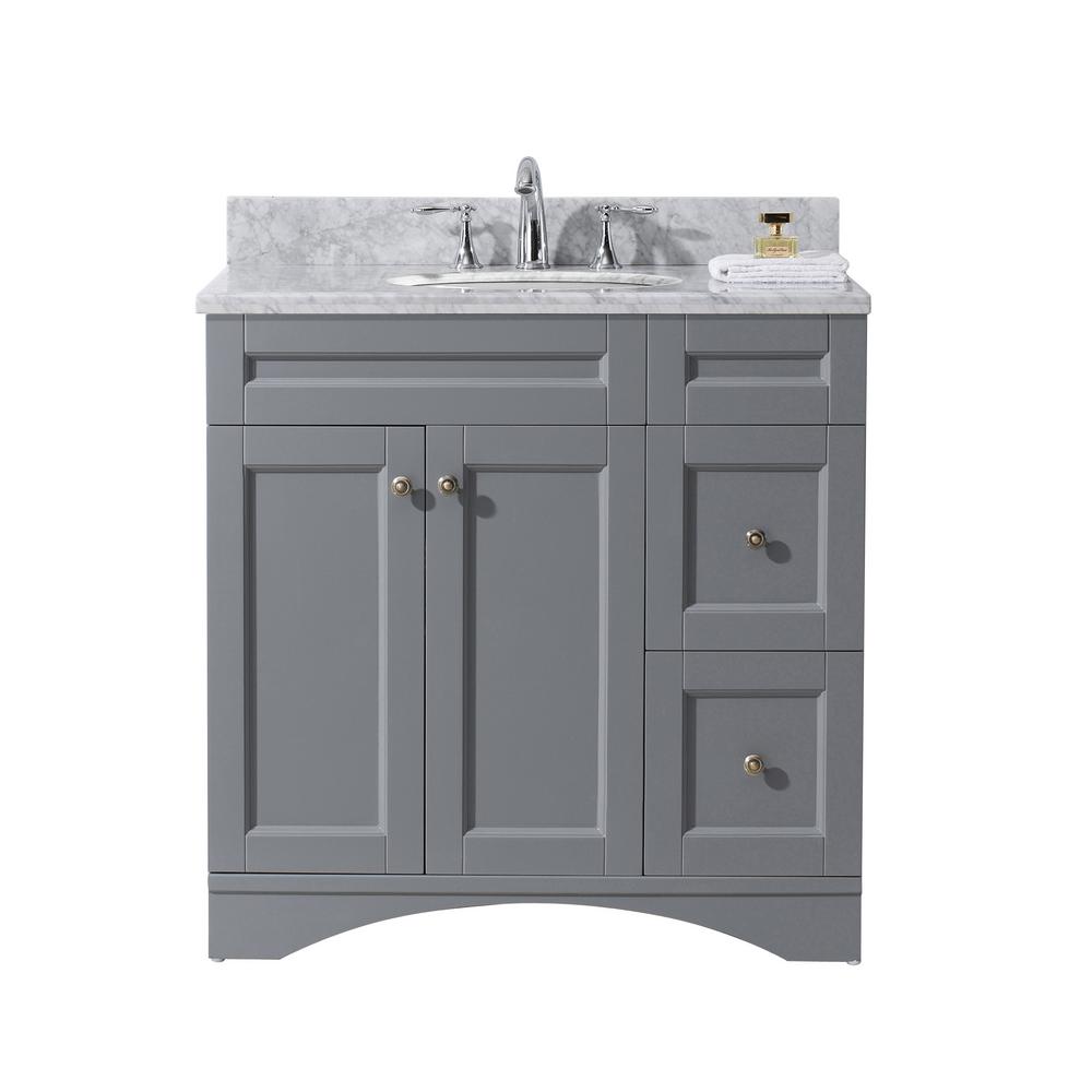 Virtu USA Elise 36 in. W x 22 in. D Vanity in Grey with Marble Vanity