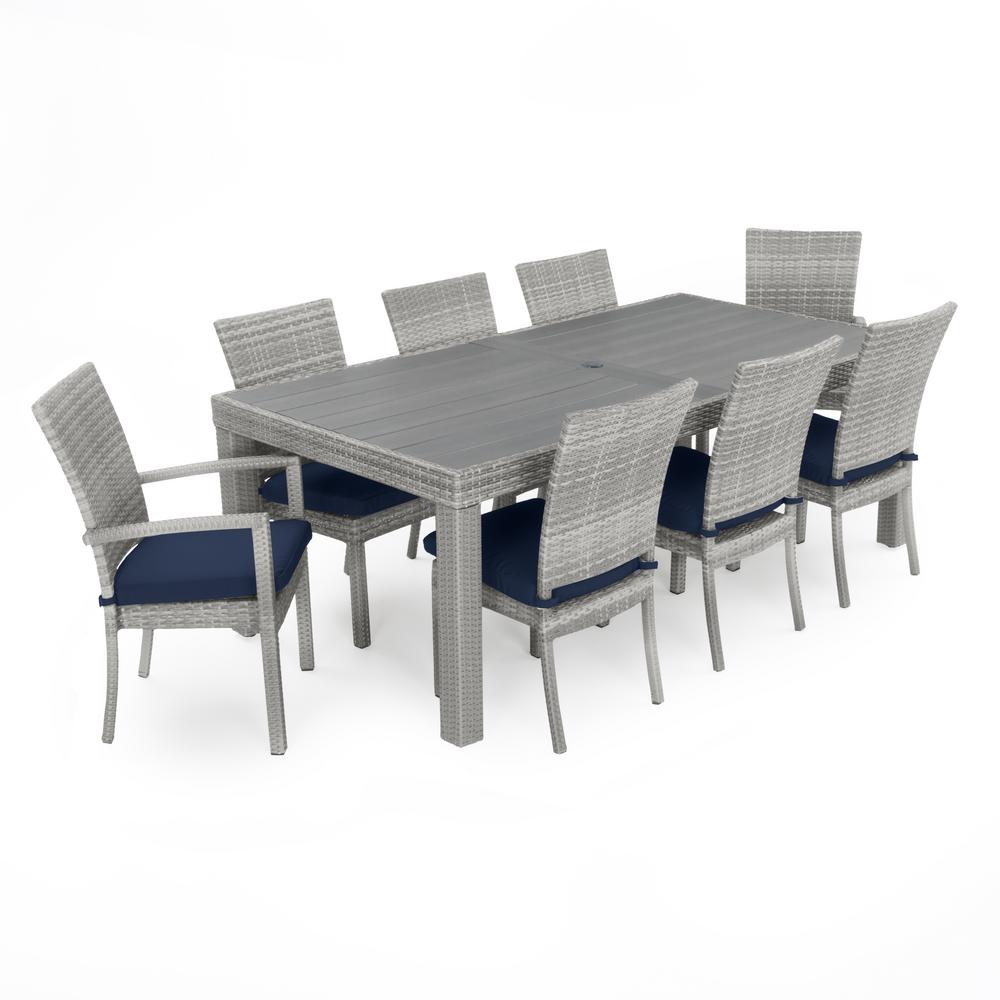 Rst Brands Cannes 9 Piece Wicker Outdoor Dining Set With Sunbrella Navy Blue Cushions Op Pets9 Cns Nvy K The Home Depot