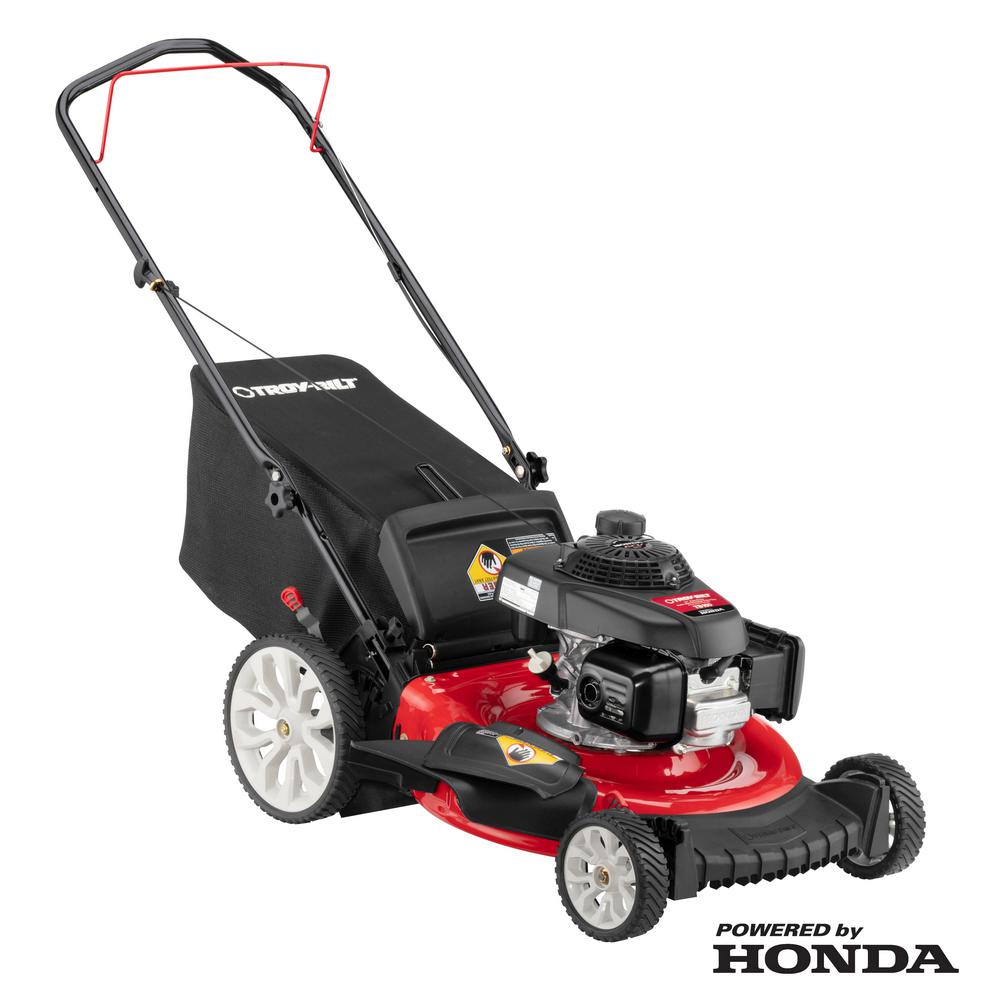 Troy Bilt 21 In 160 Cc Honda Gas Walk Behind Push Mower With High Rear Wheels And 3 In 1 Cutting Triaction Cutting System Tb160 The Home Depot