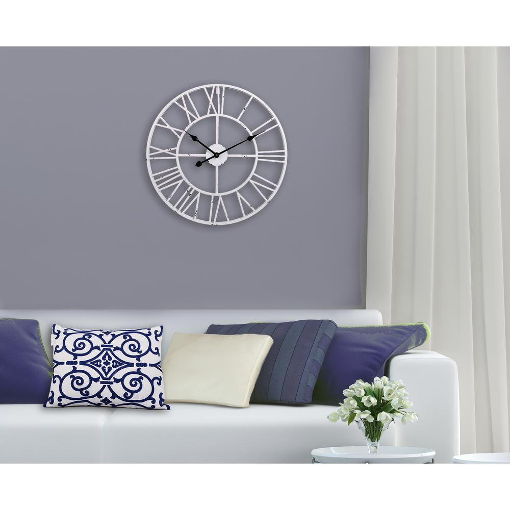 Utopia Alley Roman Round Clock Distressed White 24 Utopia Alley Roman Round Clock Distressed White 24 Diameter