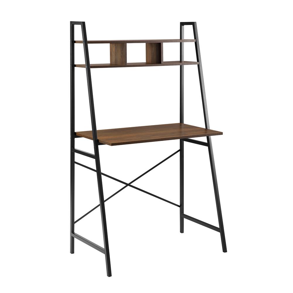 Welwick Designs 33 in. Dark Walnut Wood and Metal Ladder Desk with