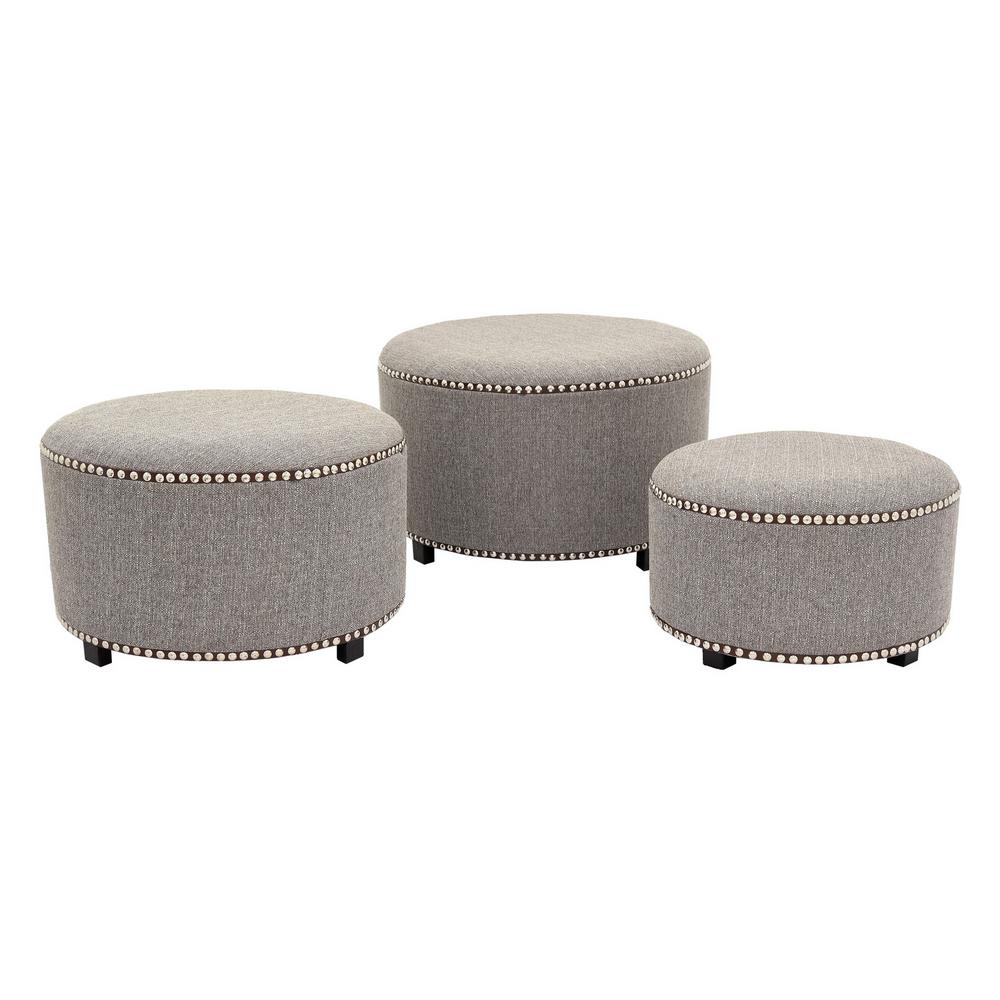 Three Hands Gray Round Ottoman Set Of 3 89879 The Home Depot Three Hands Gray Round Ottoman Set Of 3
