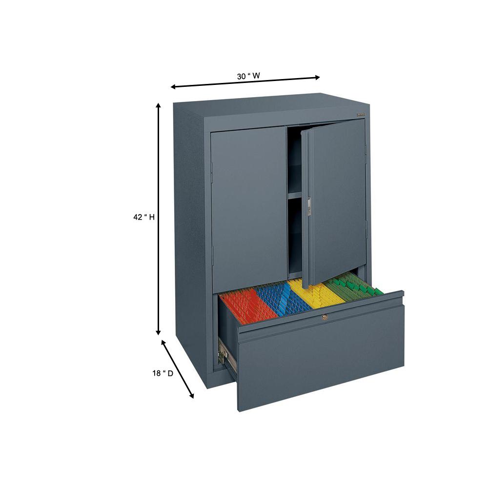 Sandusky System Series 30 In W X 42 In H X 18 In D Counter Height Storage Cabinet With File Drawer In Charcoal Hfdf301842 02 The Home Depot