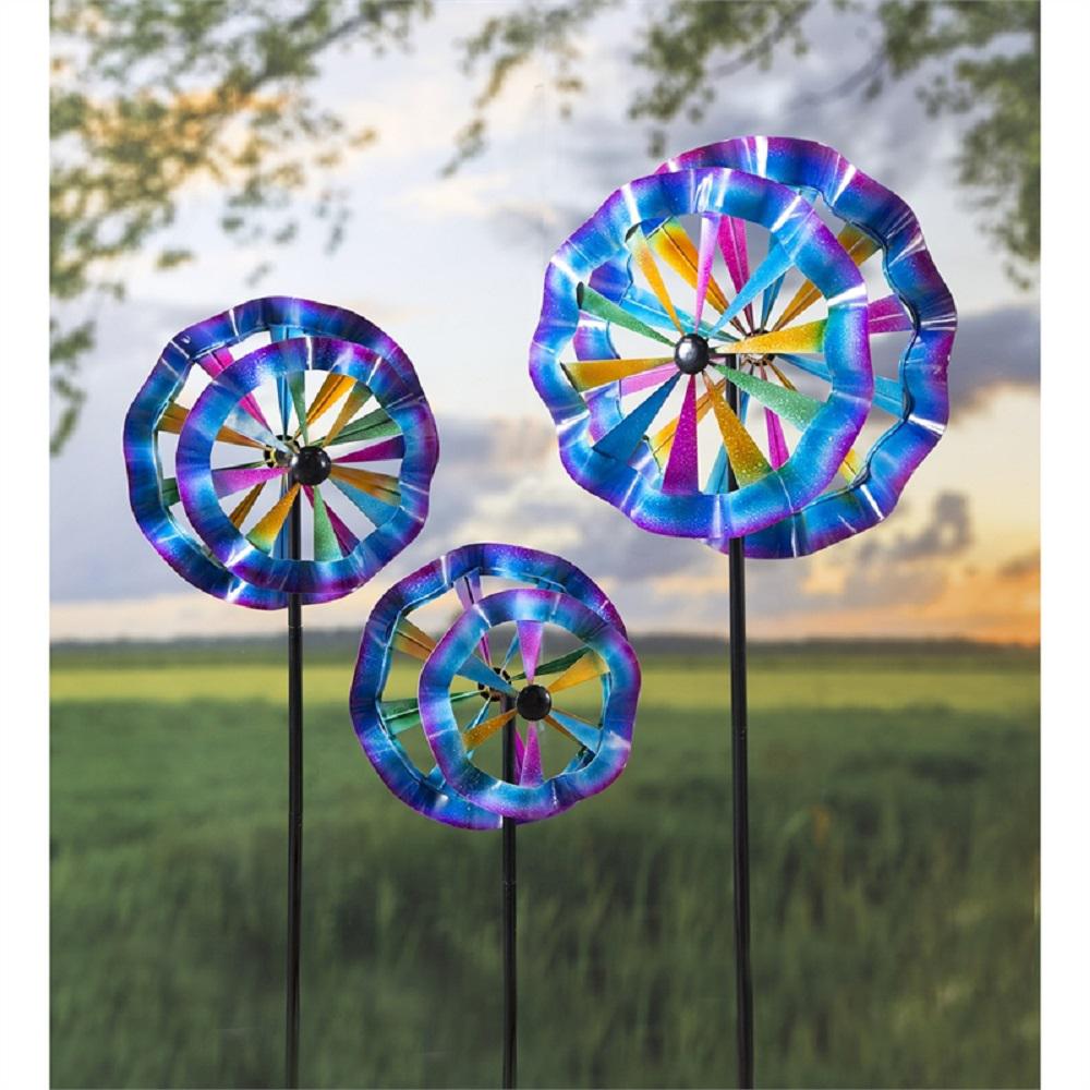 Evergreen Ruffle 75 in. Assorted Size Wind Spinners (Set of 3)-55261