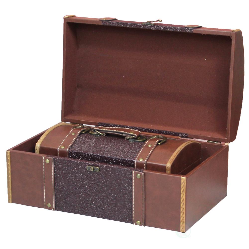 Vintiquewise Set Of Two Leather Designer Decorative Storage Trunks