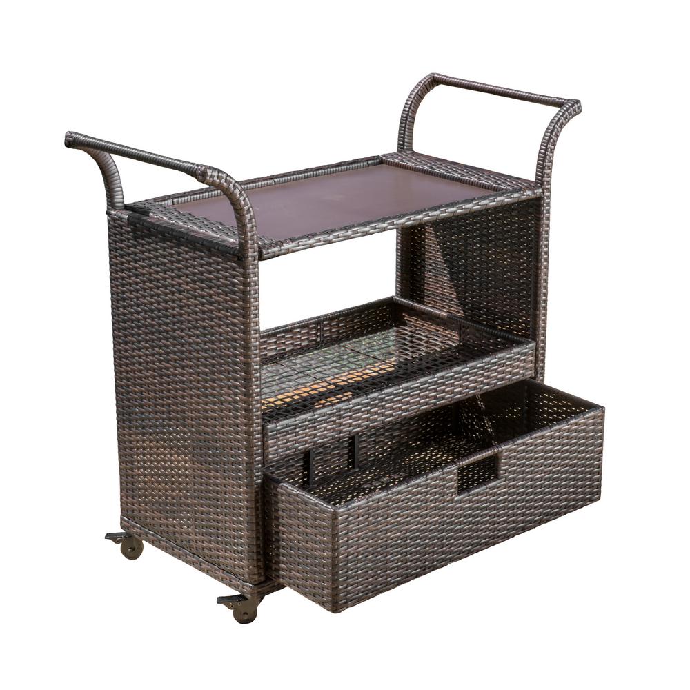 Le House Vera Multibrown Wicker Bar Cart With Drawer 298473 The Vera Multibrown Wicker Bar Cart With Drawer