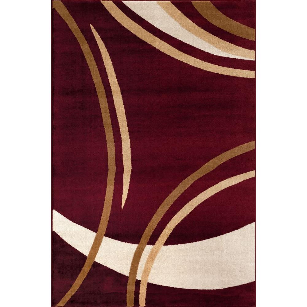 World Rug Gallery Contemporary Modern Wavy Circles Burgundy 7 ft. 10 in. x 10 ft. 2 in. Indoor ...