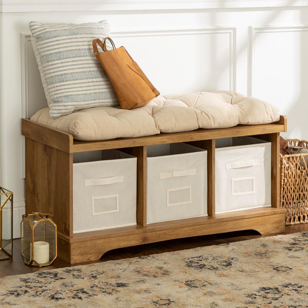 Walker Edison Furniture Company 42 in. Modern Farmhouse Entryway Storage Bench Barnwood