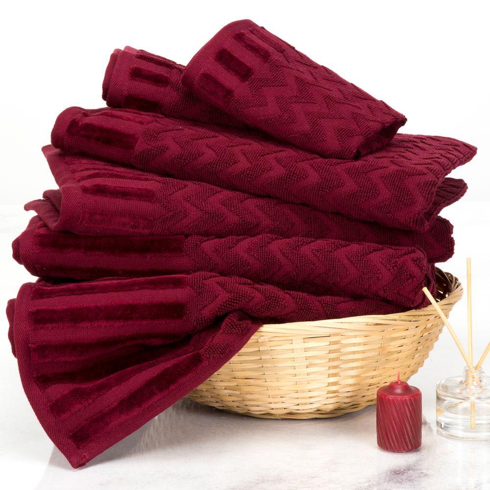 Lavish Home Chevron Egyptian Cotton Towel Set In Burgundy 6 Piece Lavish Home Chevron Egyptian Cotton Towel Set In Burgundy 6 Piece
