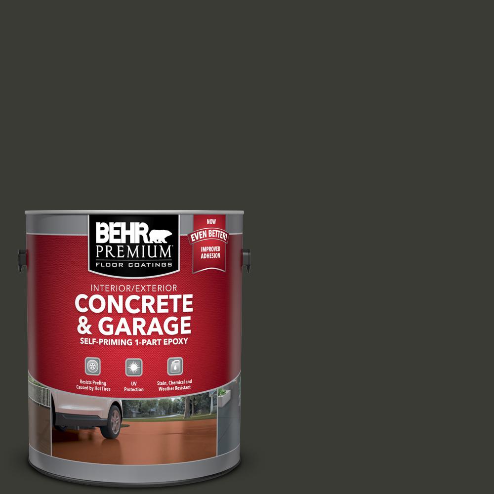 Behr Premium 1 Gal Ecc 10 2 Jet Black Self Priming 1 Part Epoxy Satin Interior Exterior Concrete And Garage Floor Paint