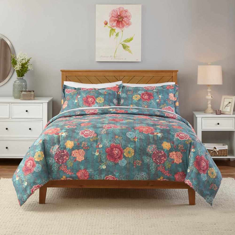 Stylewell Natalie 2 Piece Green Floral Twin Comforter Set Fa95464 T The Home Depot