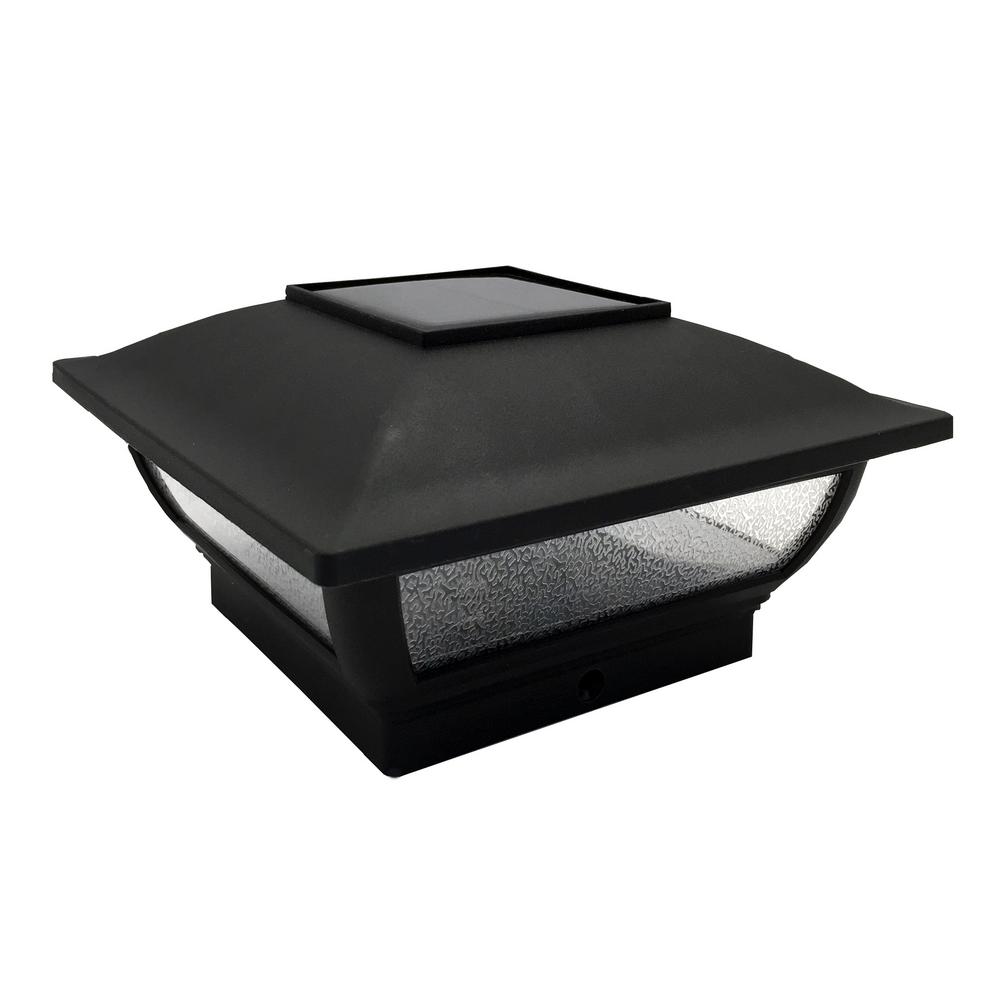 Hampton Bay 3 5 In X Outdoor Black Solar Integrated Led Plastic Post Cap Light With A Adaptor 2 Pack