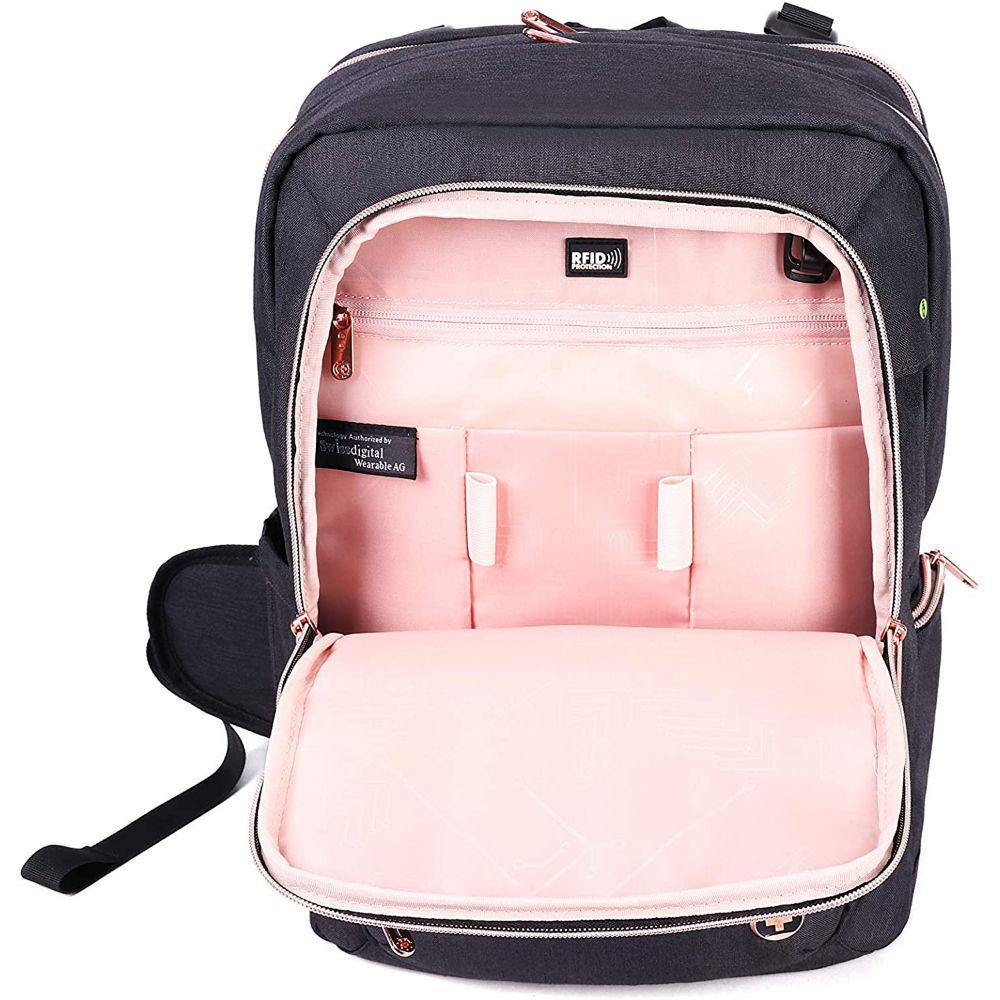 black and rose gold pink backpack