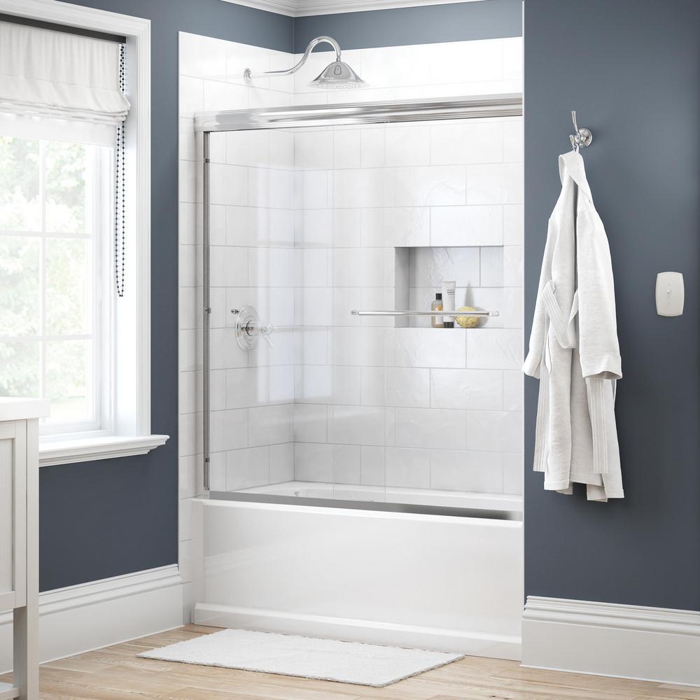 Simplicity 60 In X 58 1 8 In Semi Frameless Traditional Sliding Bathtub Door In Chrome With Clear Glass