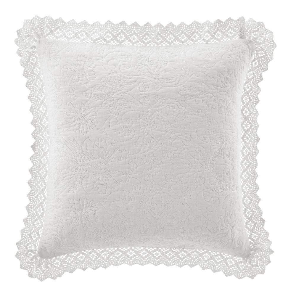 Laura Ashley Solid Crochet White European Sham Pair 213153 The