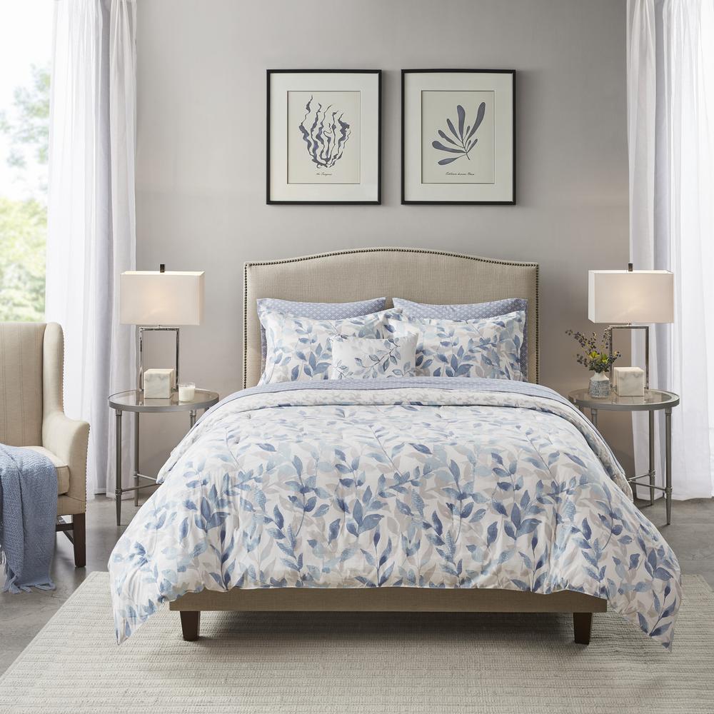 Madison Park Thelma 8 Piece Blue Queen Reversible Complete Bedding