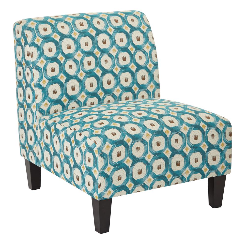 Ave Six Magnolia Geo Dot Teal Fabric Accent Chair and Solid Wood Legs ...