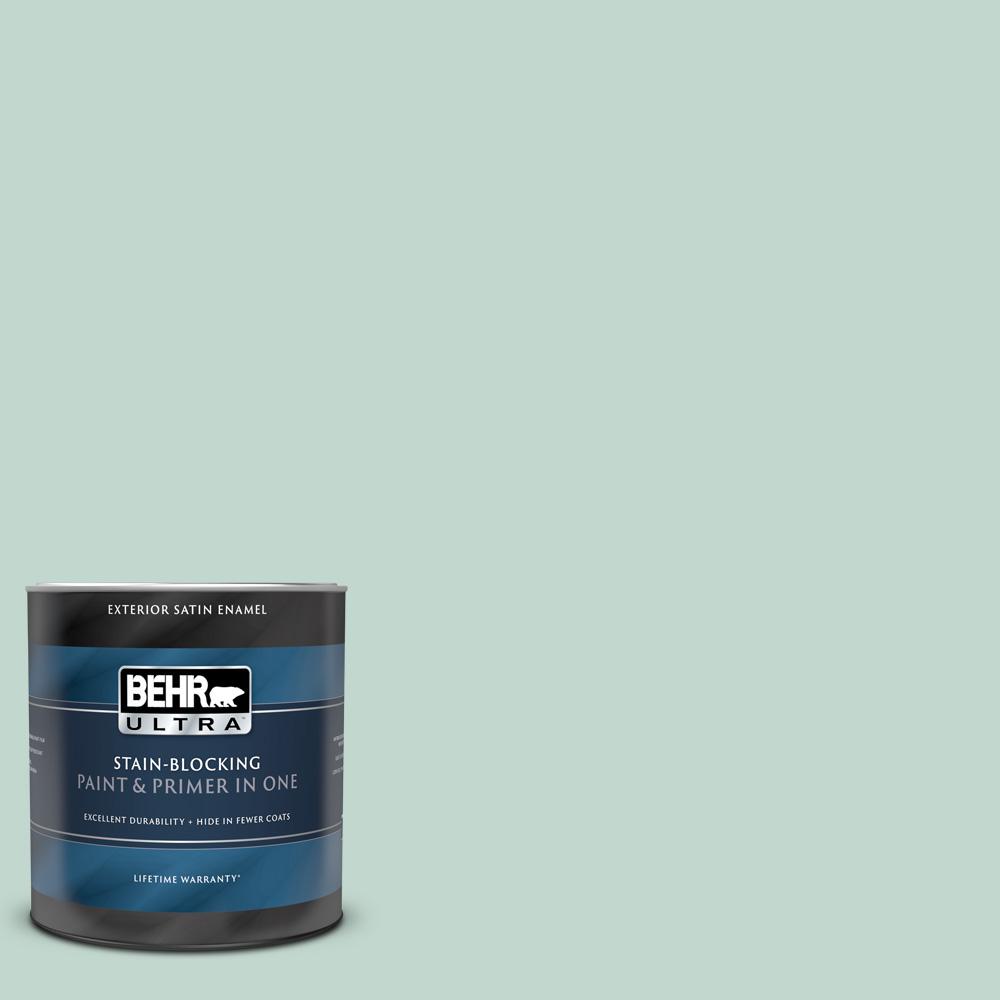 BEHR ULTRA 1 qt. 470E3 Aqua Smoke Satin Enamel Exterior Paint and