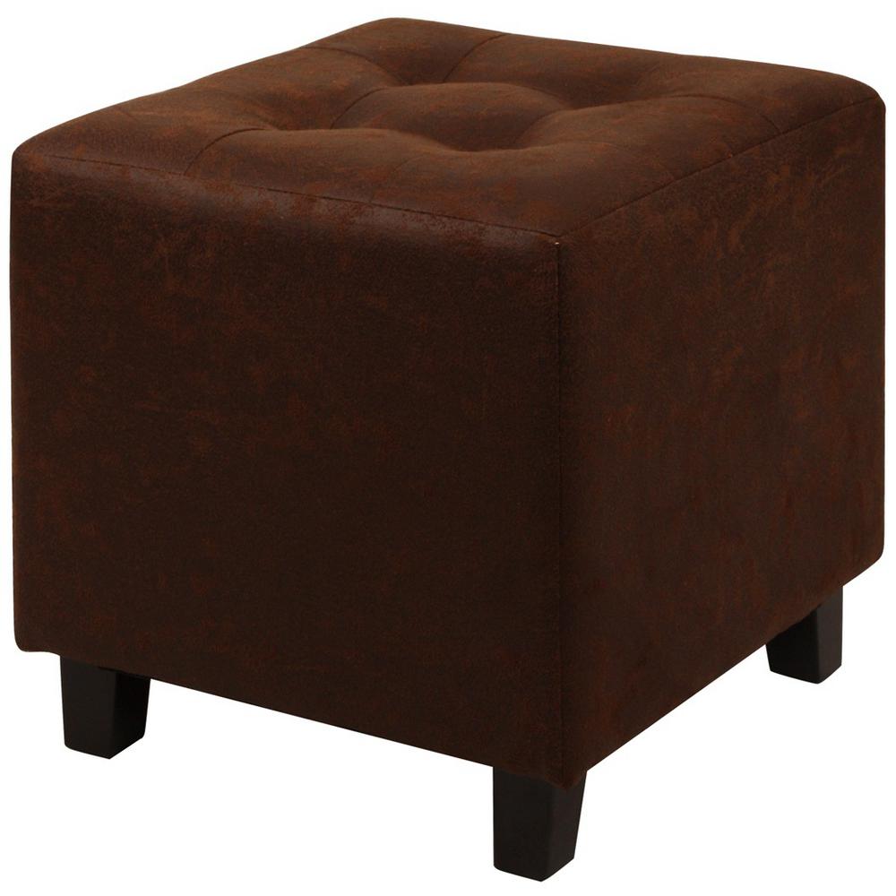 Unbranded Faux Leather Brown Ottoman StoolDWC252BN The Home Depot