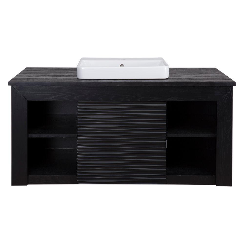 Zuvitria 43 in. Vanity in Black with Granite Vanity Top in Black