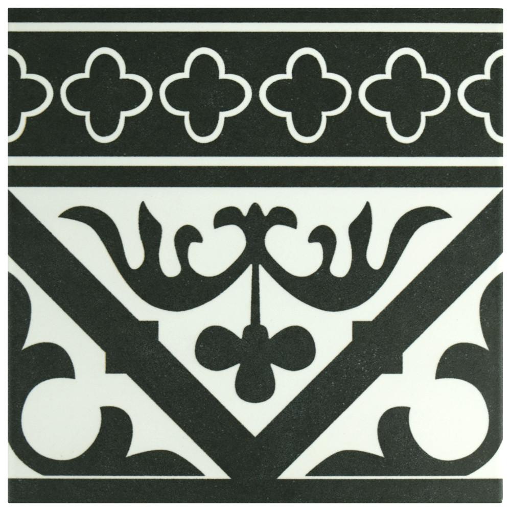 Merola Tile Majestic Orleans Cenefa Black Encaustic 9 3 4 In X 9 3 4 In Porcelain Floor And Wall Border Tile Fcdmocbk The Home Depot