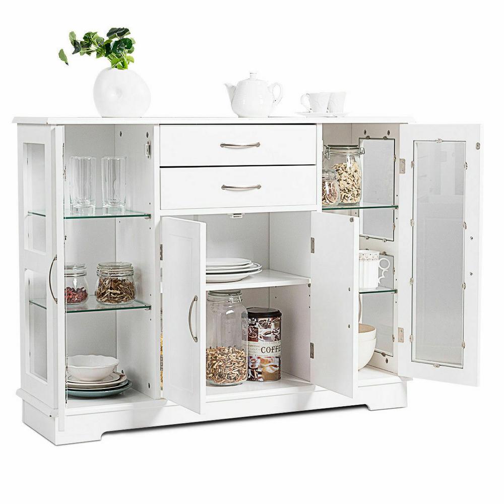 Costway Buffet Storage Cabinet Console Cupboard With Glass