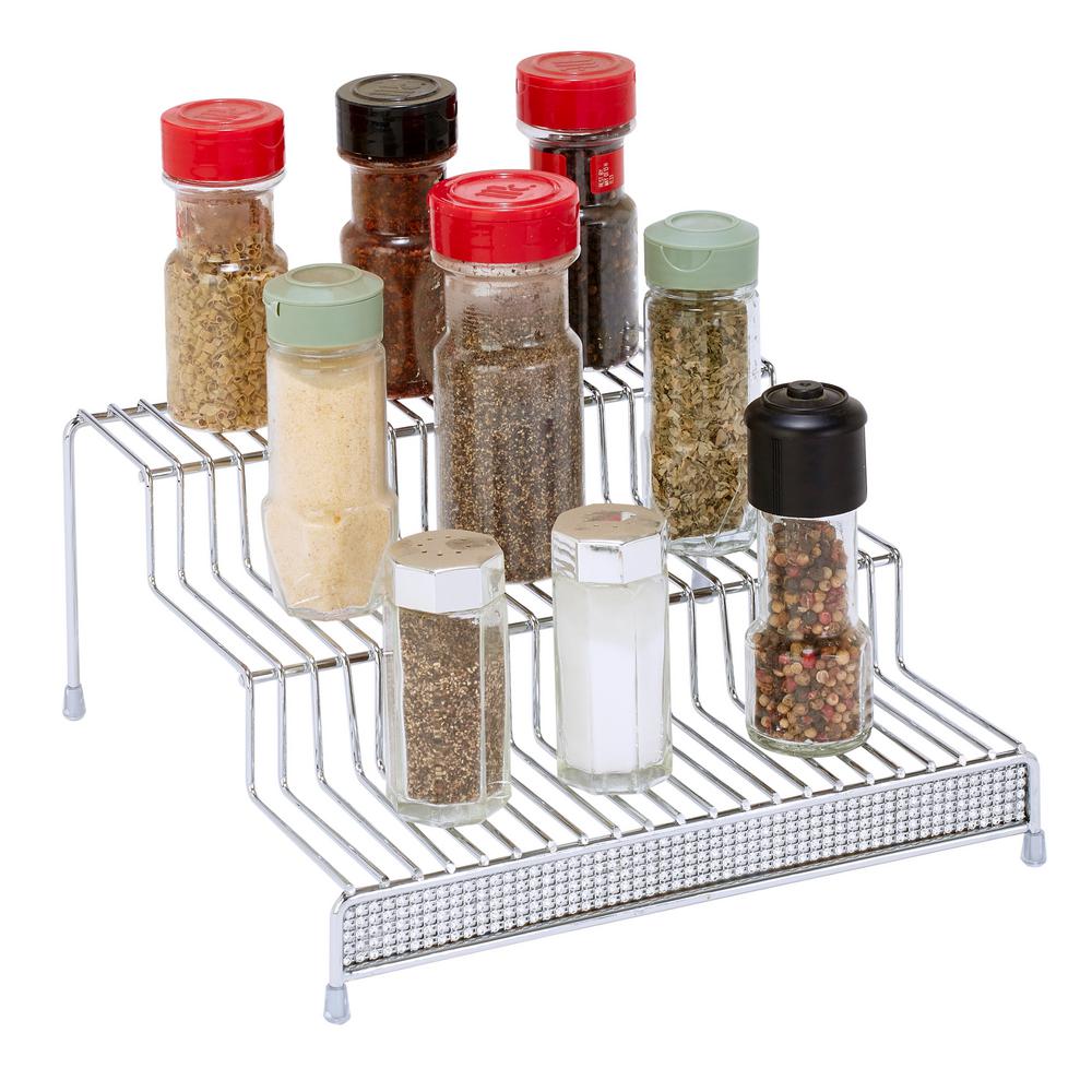 Kitchen Details 3-Tier Chrome Spice Rack Shelf Organizer in Pave