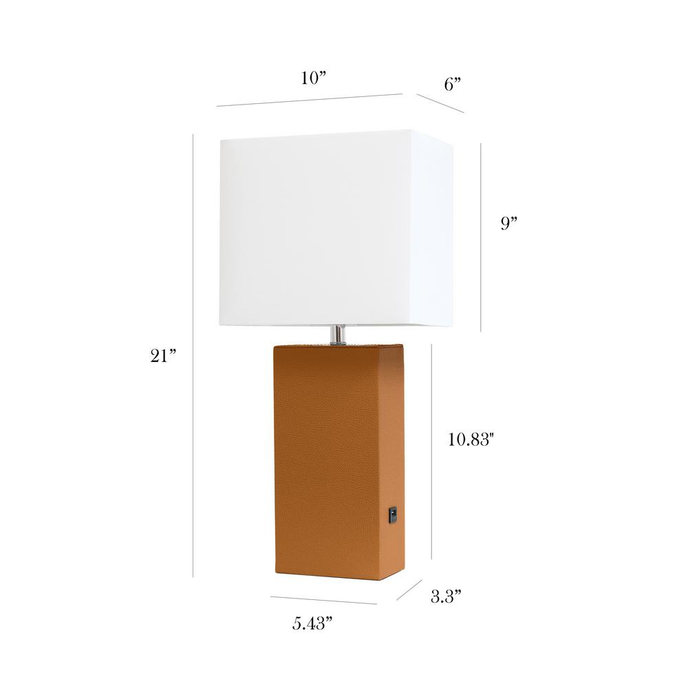 Elegant Designs Modern Leather Table Lamp with White Fabric Shade