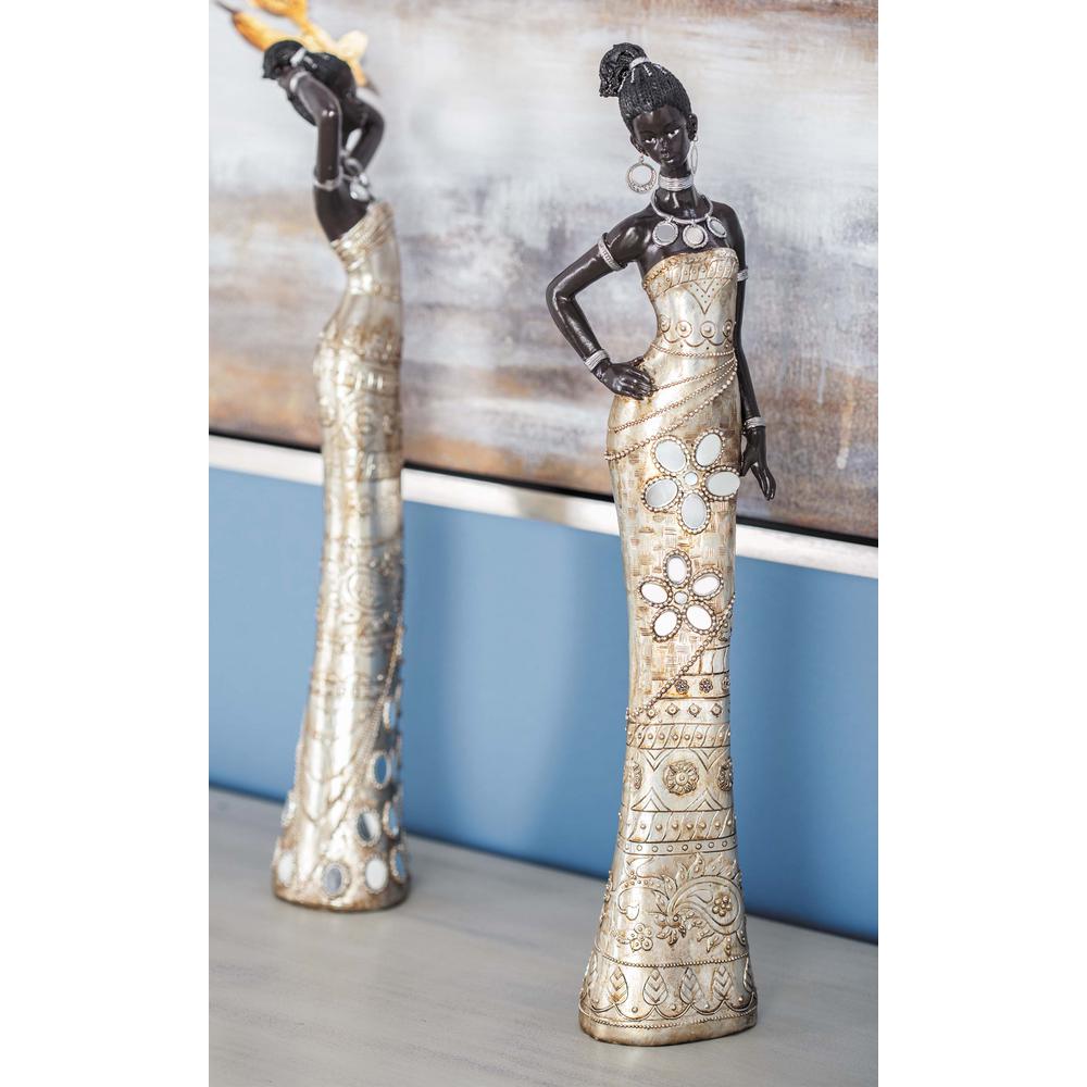 19 in. Standing Tribal Lady Polystone Sculpture in Polished Finish