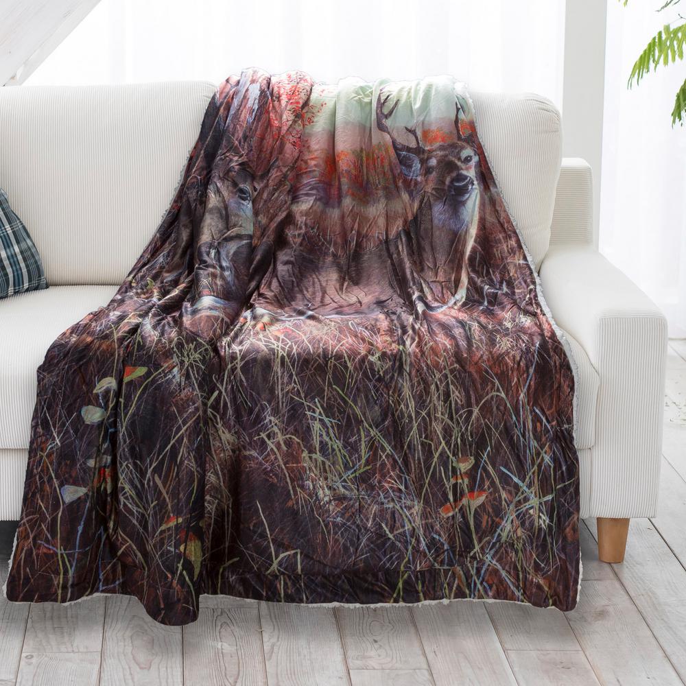 Lavish Home Deer Print Sherpa Fleece Blanket 64 The Depot Lavish Home Deer Print Sherpa Fleece Blanket