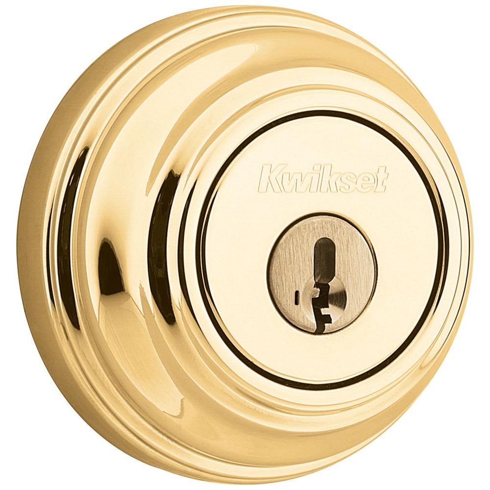 Kwikset 980 Series Polished Brass Single Cylinder Deadbolt Featuring Smartkey Security 980 3 Smt Cp The Home Depot