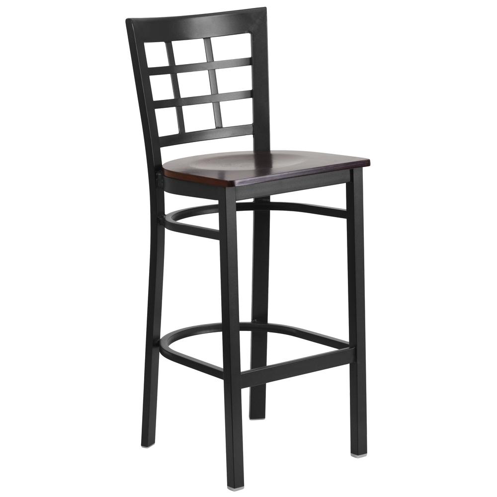 Carnegy Avenue 28 75 In Walnut Wood Seat Black Metal Walnut Wood Seat Black Metal Frame Bar Stool