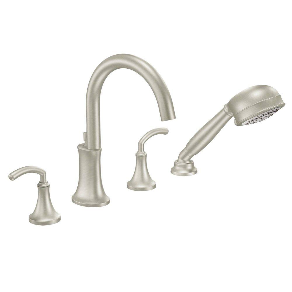 Moen Icon 2 Handle Deck Mount High Arc Roman Tub Faucet Trim Kit With Hand Shower In Brushed Nickel Valve Not Included Ts964bn The Home Depot - Moen Wall Mount Tub Faucet With Hand Shower Moen Icon 2 Handle Deck Mount High Arc Roman Tub Faucet Trim Kit With Hand Shower In Brushed Nickel Valve Not Included Ts964bn The Home Depot - Moen Wall Mount Tub Faucet With Hand Shower