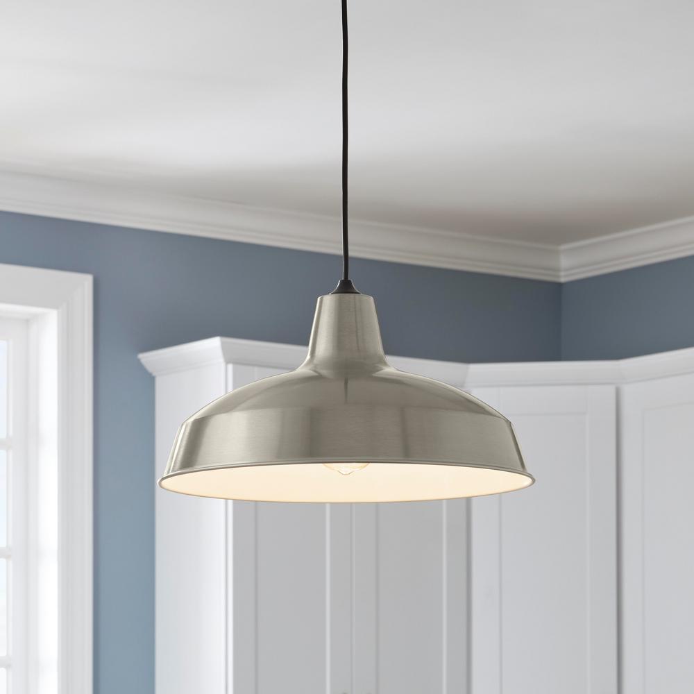 Hampton Bay 1 Light Brushed Nickel Warehouse Pendant Af 1032r The Home Depot - Hampton Bay Warehouse Pendant