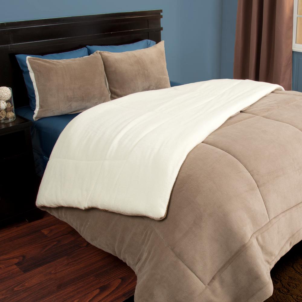 Lavish Home 2 Piece Taupe Sherpa Fleece Twin Comforter Set 66 401 Lavish Home 2 Piece Taupe Sherpa Fleece Twin Comforter Set
