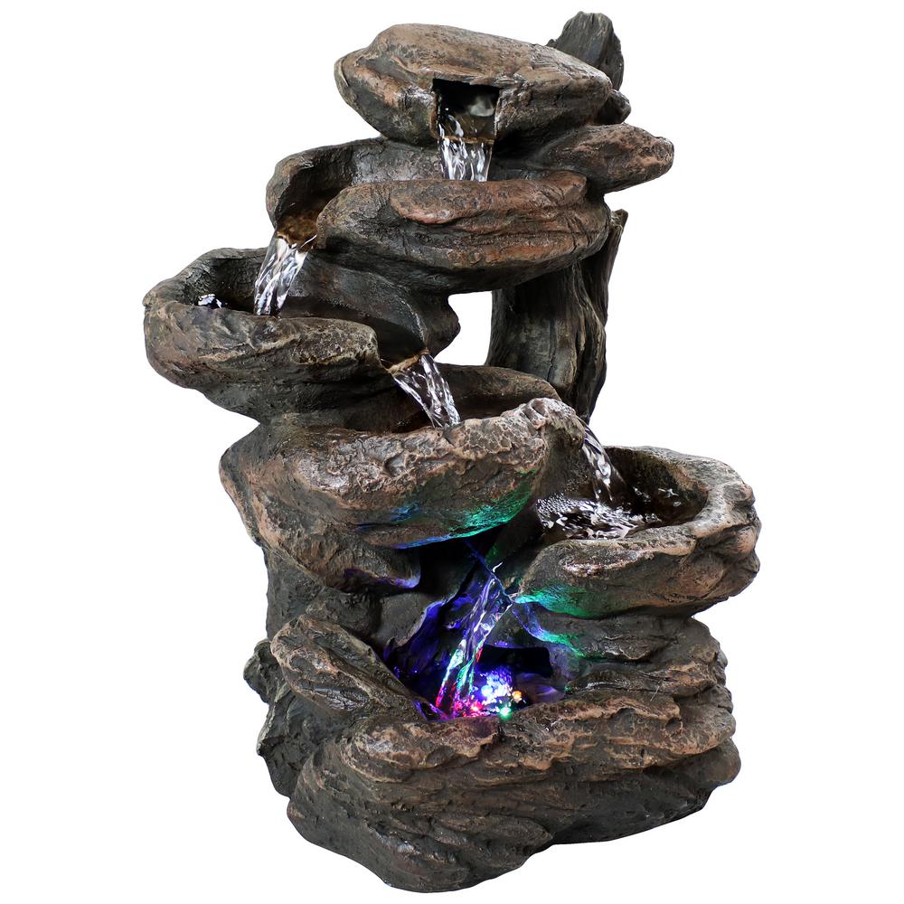 Sunnydaze Decor 13 in. Staggered Rock Falls Tabletop Fountain with LED