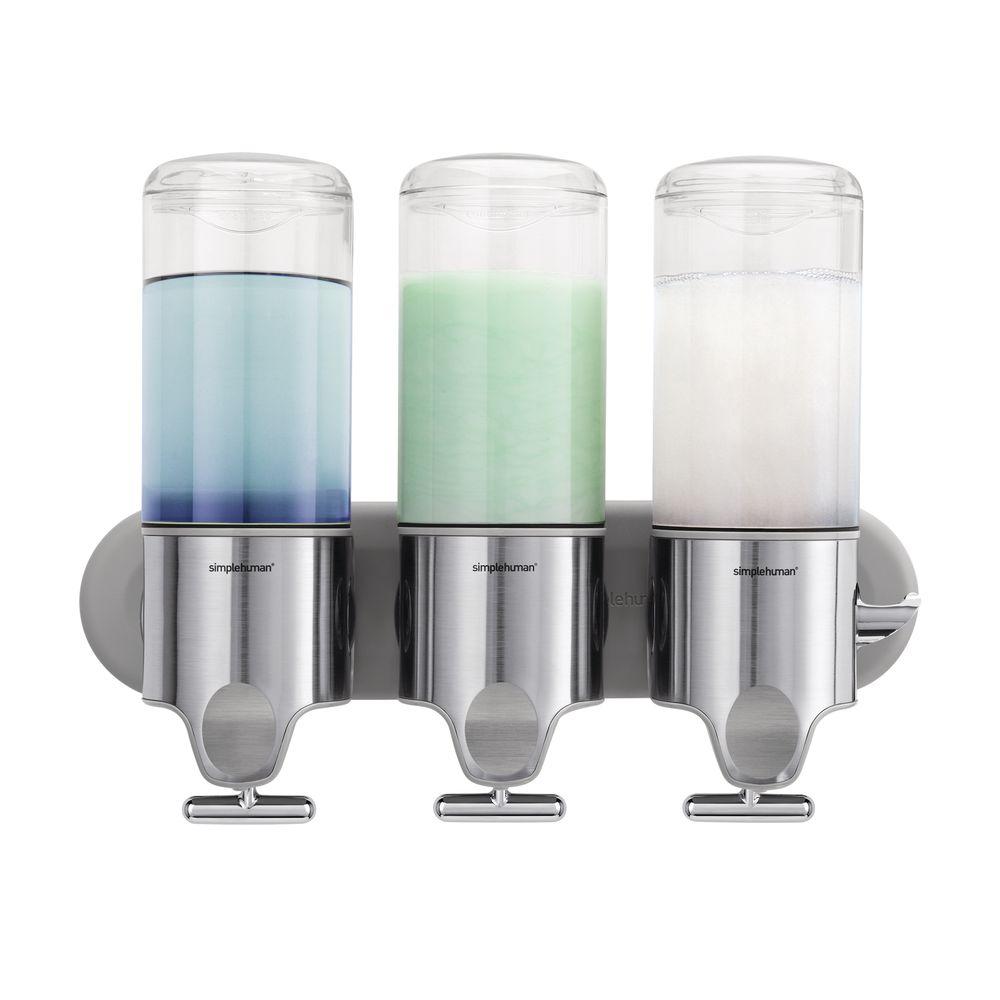 Soap Lotion Dispensers Kitchen Faucets The Home Depot Simplehuman Triple Wall Mount Shampoo And Soap Dispenser In Brushed Stainless Steel
