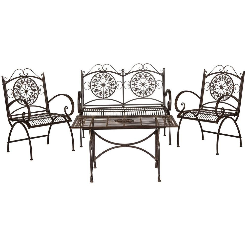 Safavieh Sophie Rustic Brown 4 Piece Iron Patio Conversation Set