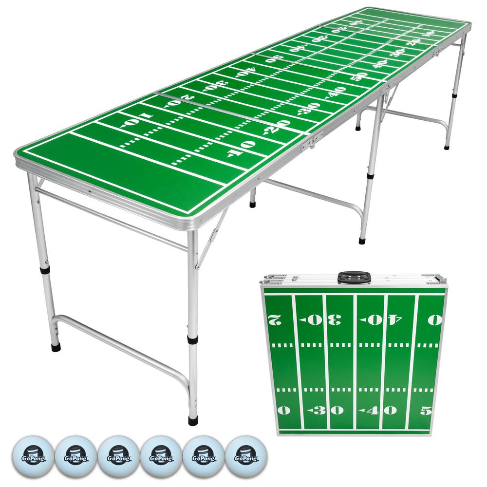 Gofloats 8 Ft Foldable Football Beer Pong Party Game Table Lightweight Aluminum Design Indoor Outdoor Portable Drinking