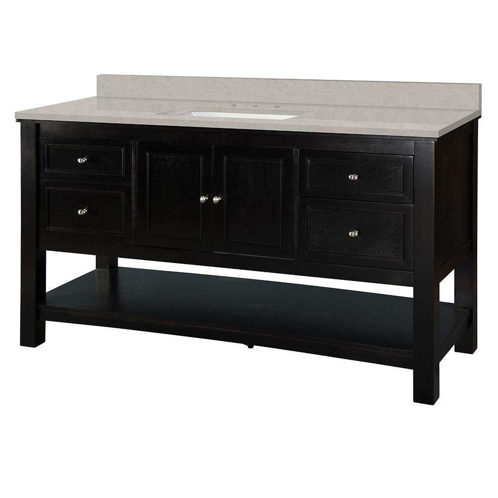 Home Decorators Collection Gazette 61 in. W x 22 in. D Vanity Cabinet in Espresso with Engineered Marble Vanity Top in Dunescape with White Sink was $1299.0 now $909.3 (30.0% off)