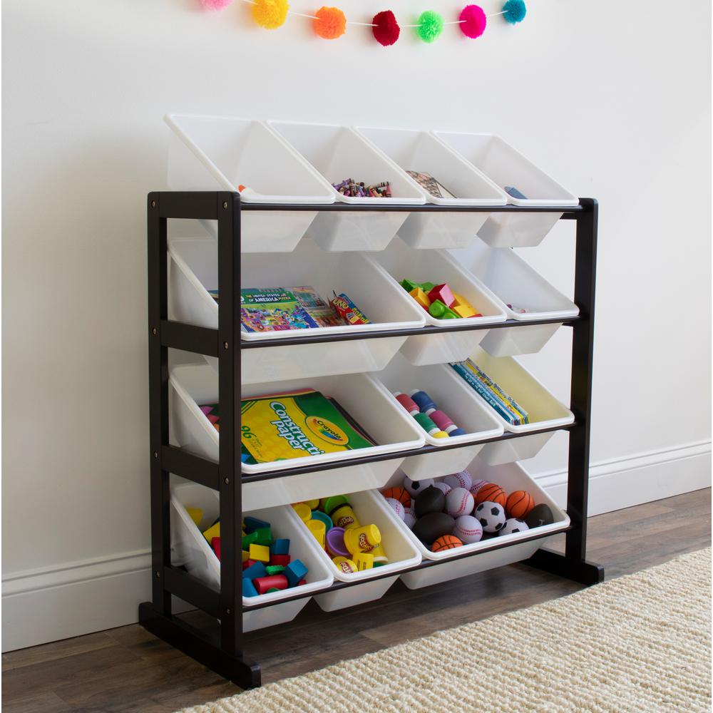 Humble Crew Espresso 31 In H X 34 In W X 16 In D Brown Ladder Toy Organizer With 12 Storage Bins