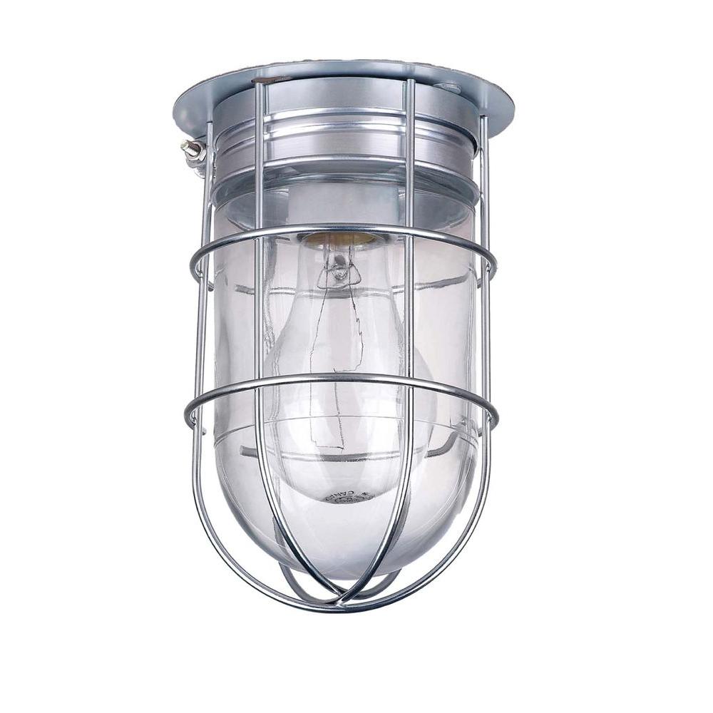 Details About Outdoor Ceiling Mount Light All Weather Caged Pewter Glass Shade Industrial Wet