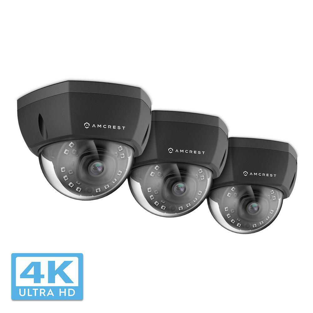 Amcrest Ultrahd Wired 4k 8mp Outdoor Dome Poe Ip Security Camera With 98 Ft Night Vision Ip67 Weatherproof Black 3 Pack 3pack Ip8m 2493eb The Home Depot
