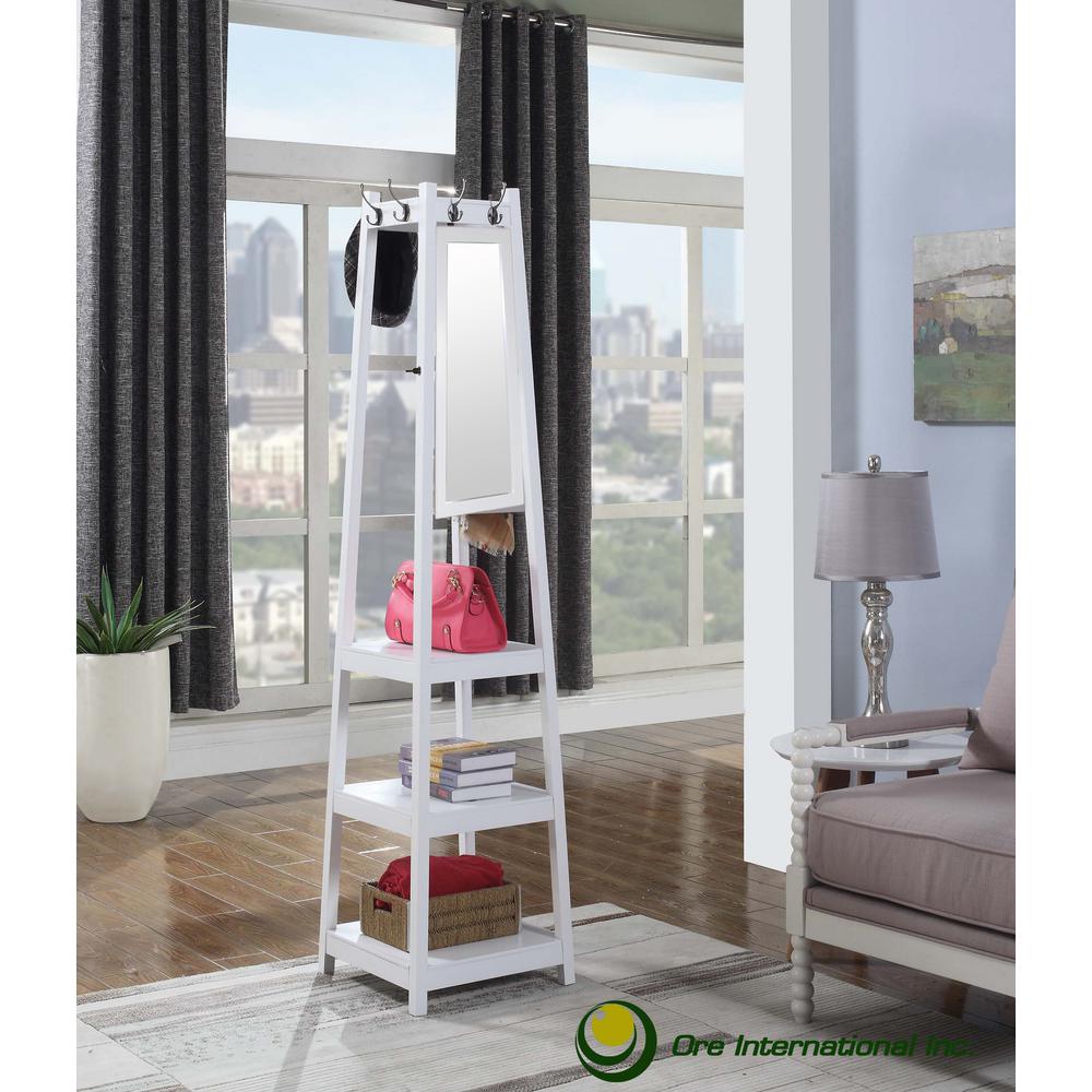 Ore International 72 In 3 Tier White Tower Shoe Coat Rack Mirror Fw1394w The Home Depot