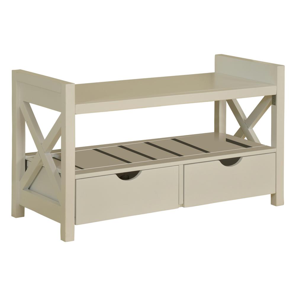 Kings Brand Furniture White Wood Shoe Storage Bench With Drawers Hw 11y The Home Depot