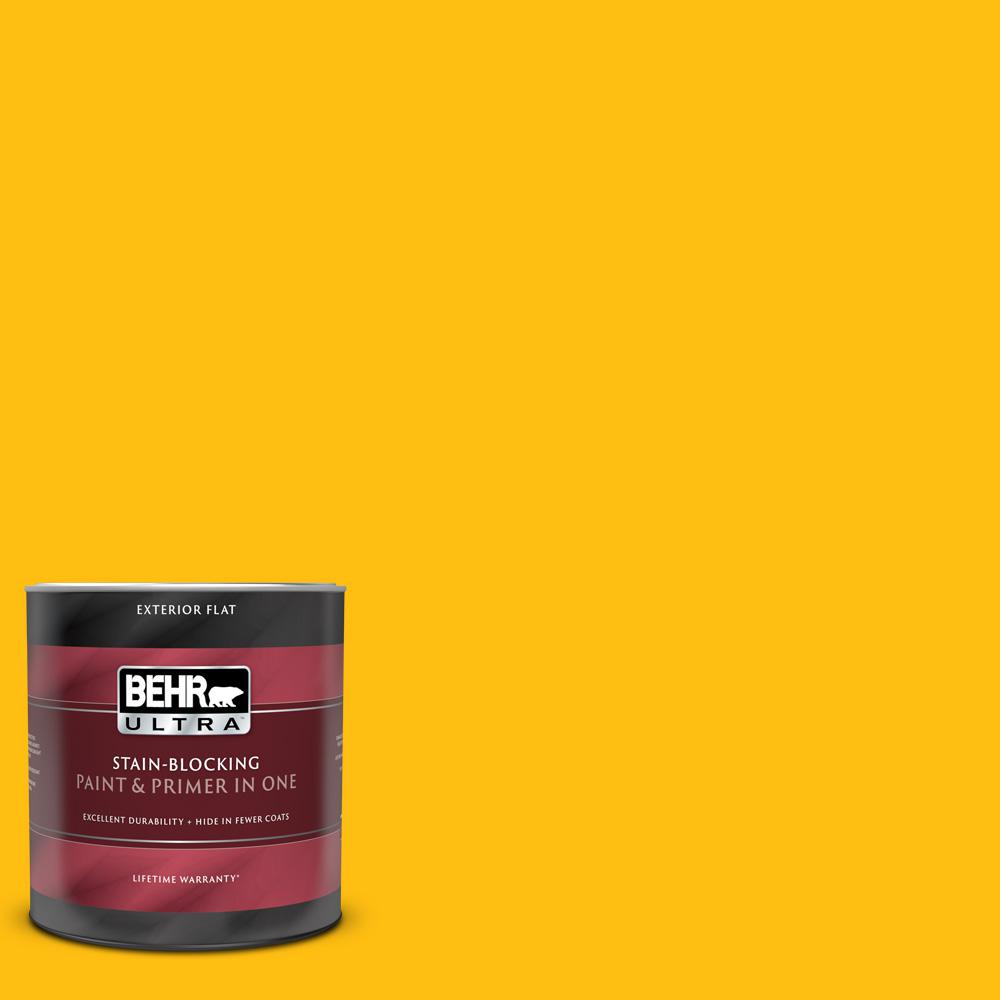 BEHR ULTRA 1 qt. #P290-7 Laser Lemon Flat Exterior Paint and Primer in ...