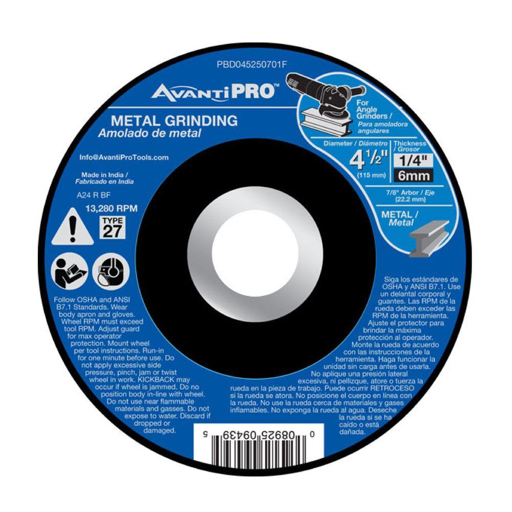 Avanti Pro 41/2 in. x 1/4 in. x 7/8 in. Metal Grinding Disc with Type