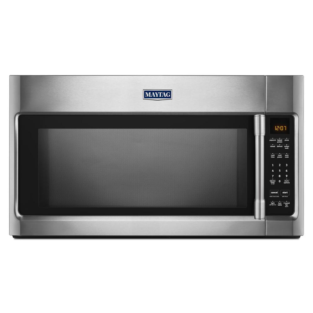 Maytag 2 0 Cu Ft Over The Range Microwave In Fingerprint Resistant Maytag 2 0 Cu Ft Over The Range Microwave In Fingerprint Resistant Stainless Steel With Sensor Cooking Mmv4205fz Home Depot