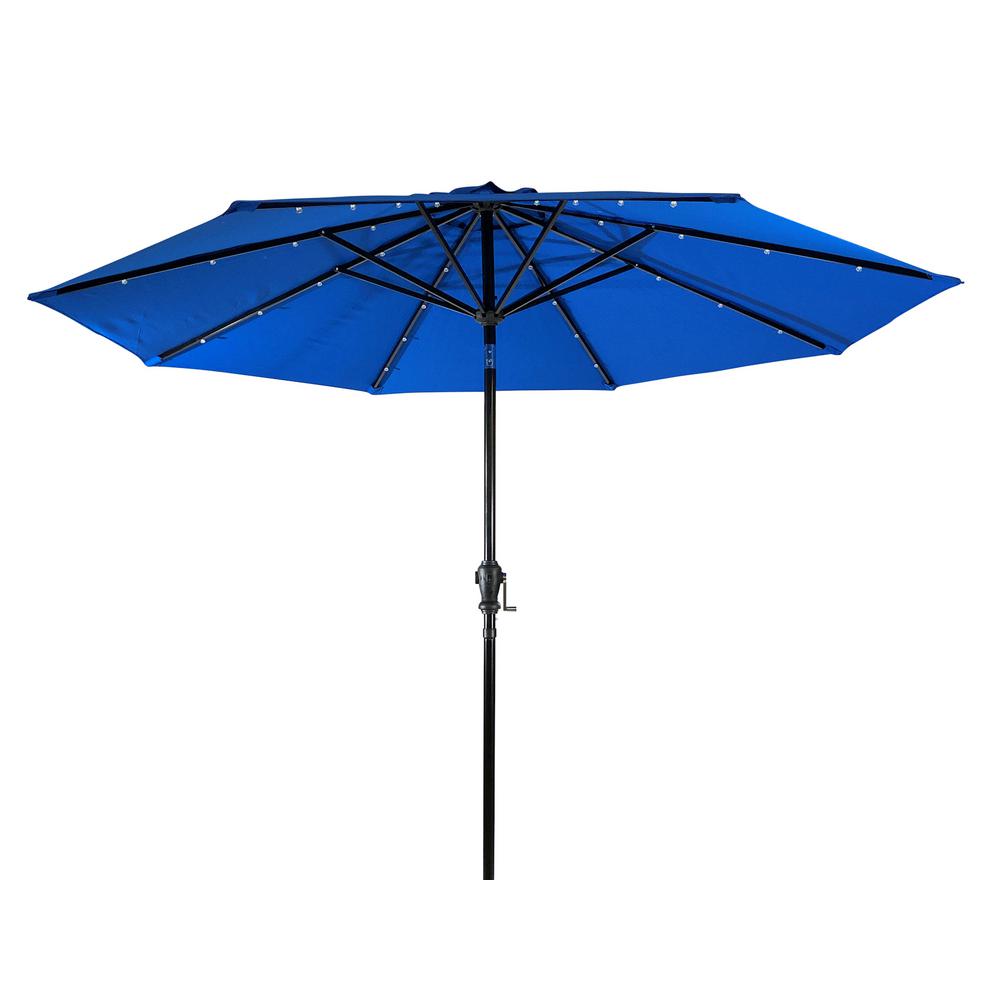 Sun Ray 9 Ft Aluminum Market Solar Lighted 8 Rib Round Patio Umbrella With Olefin Canopy In Royal Blue 841020ole The Home Depot