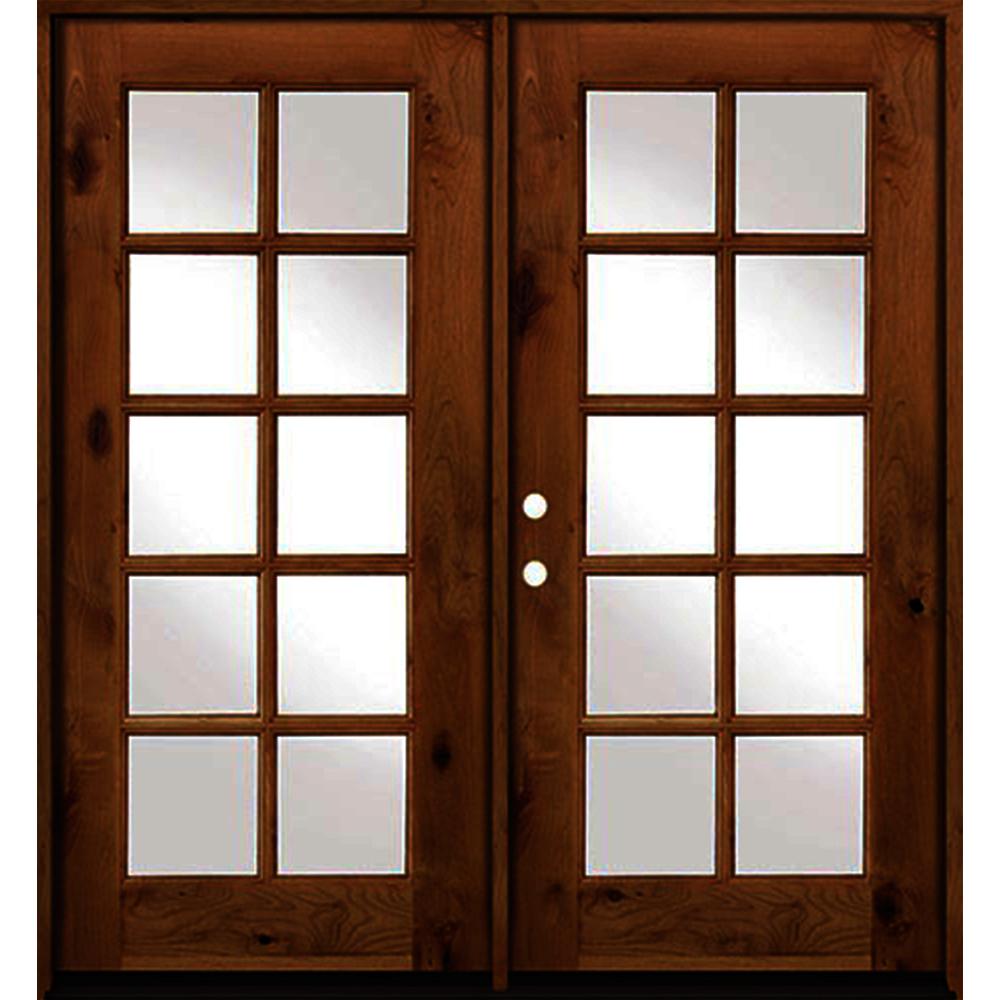 Krosswood Doors 72 In X 80 French Knotty Alder Wood 10 Lite Clear Glass Red Chestnut Stain Left Active Double Prehung Front Door